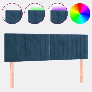 vidaXL Cabeceira de cama c luzes LED veludo 144x5x7888cm azul-escuro