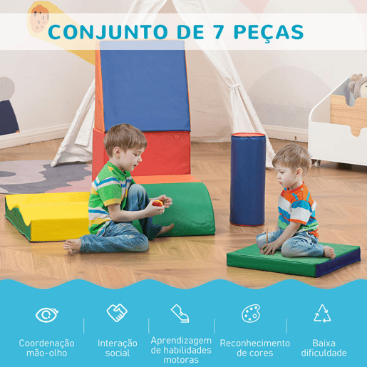 HOMCOM Conjunto de 7 Blocos de Espuma para Crianças de 1-3 Anos Blocos de Construção para Escalar e Gatinhar 60x40x11 cm Multicor HOMCOM Conjunto de 7 Blocos de Espuma para Crianças de 1-3 Anos Blocos de Construção para Escalar e Gatinhar 60x40x11 cm Multicor