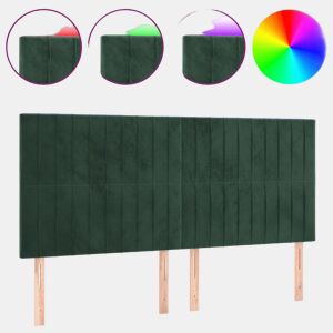 vidaXL Cabeceira de cama c LED veludo 200x5x118128 cm verde-escuro