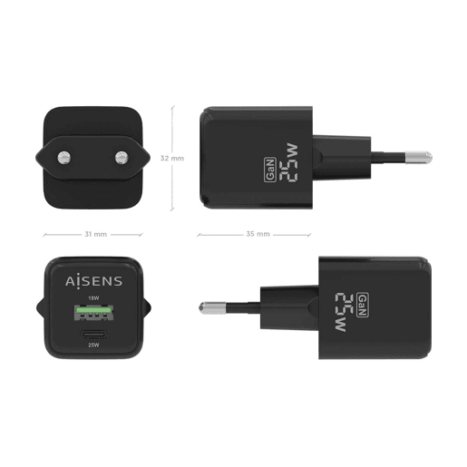 Carregador de Parede Aisens ASCH-25W2P015-BK Preto 25 W (1 Unidade)