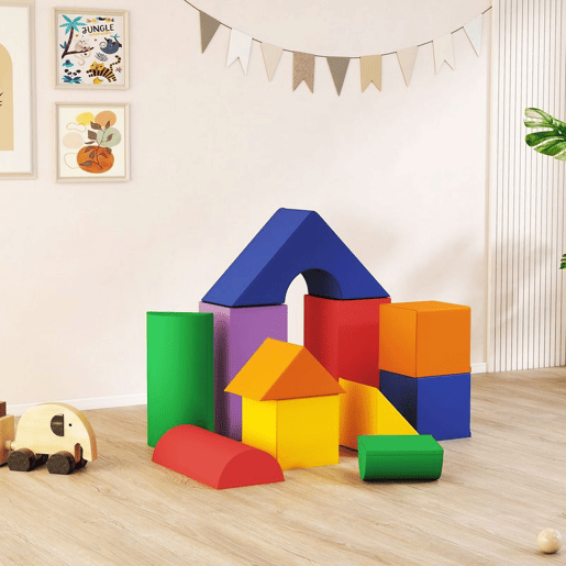 HOMCOM Conjunto de 11 Blocos de Espuma para Crianças Blocos de Contrução Brinquedo de Aprendizagem para Crianças 1-3 Anos 50x50x25 cm Multicor