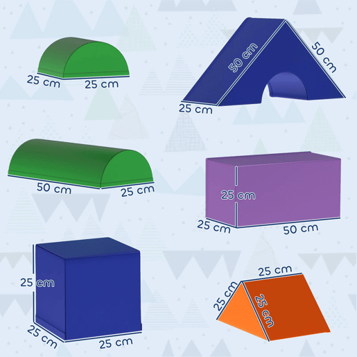 HOMCOM Conjunto de 11 Blocos de Espuma para Crianças Blocos de Contrução Brinquedo de Aprendizagem para Crianças 1-3 Anos 50x50x25 cm Multicor