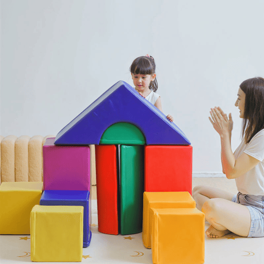 HOMCOM Conjunto de 11 Blocos de Espuma para Crianças Blocos de Contrução Brinquedo de Aprendizagem para Crianças 1-3 Anos 50x50x25 cm Multicor
