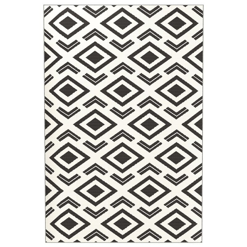 Outsunny alfombra de exterior 182x274 cm alfombra reversible con patrón geométrico de rombos impermeable bolsa de transporte para terraza balcón patio camping playa blanco y negro