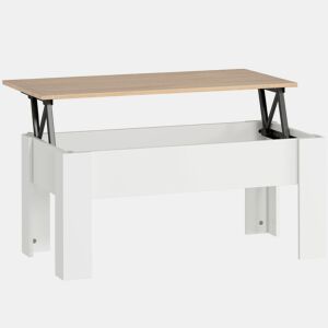 HOMCOM Mesa de Centro com Bancada Elevatória Mesa de Café com Compartimento Aberto e Oculto 100x50x45-58,5 cm Branco e Madeira