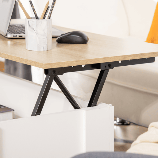 HOMCOM Mesa de Centro com Bancada Elevatória Mesa de Café com Compartimento Aberto e Oculto 100x50x45-58,5 cm Branco e Madeira