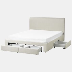 Cama com gavetas de arrumação Tecido SOUTRIN 160 x 200 cm Creme