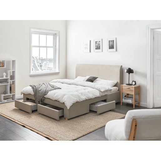 Cama com gavetas de arrumação Tecido SOUTRIN 160 x 200 cm Creme
