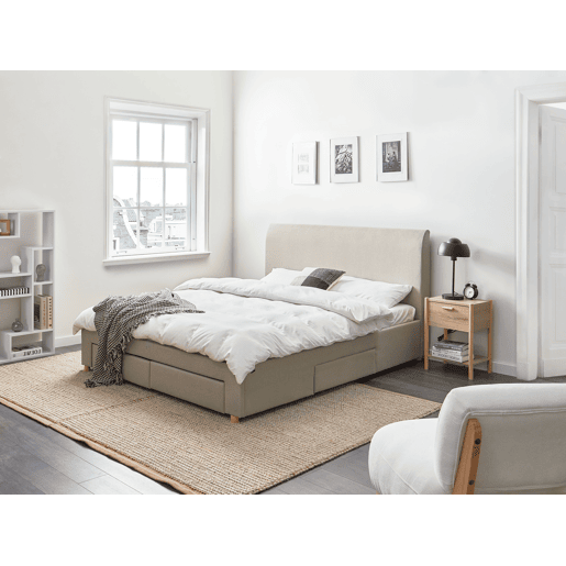 Cama com gavetas de arrumação Tecido SOUTRIN 160 x 200 cm Creme