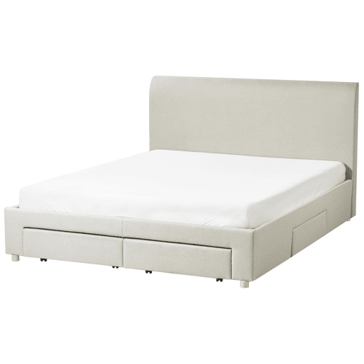 Cama com gavetas de arrumação Tecido SOUTRIN 160 x 200 cm Creme