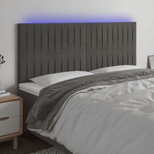 vidaXL Cabeceira de cama c LED veludo 200x5x118128 cm cinza-escuro
