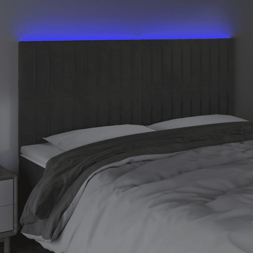 vidaXL Cabeceira de cama c LED veludo 200x5x118128 cm cinza-escuro