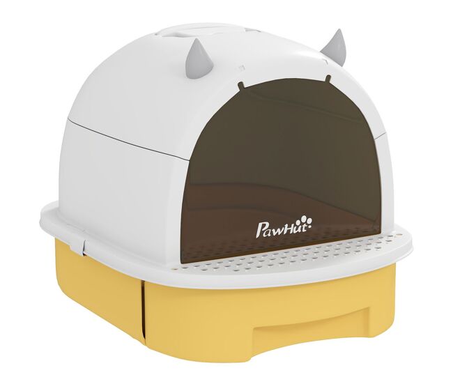 Pawhut arenero para gatos cubierto caja de arena para gatos arenero cerrado con tapa removible bandeja extraíble filtro de carbono pala y asa superior 40,5x52x39 cm amarillo y blanco