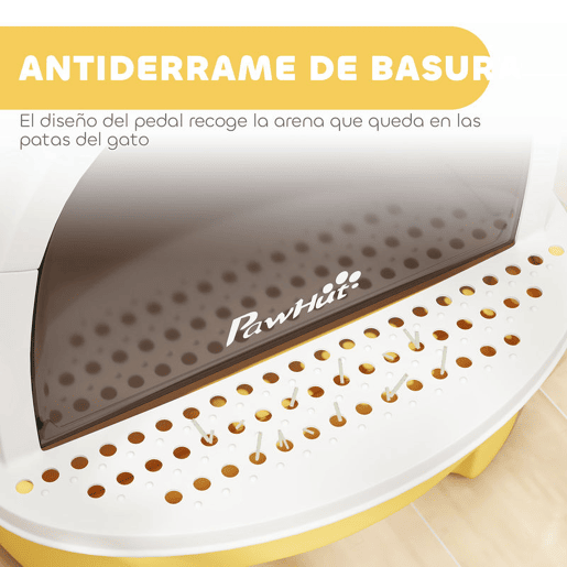 PawHut Caixa de Areia para Gatos Fechada Caixa de Areia para Gatos com Tampa e Bandeja Amovíveis Filtro de Carvão e Pá 40,5x52x39 cm Branco e Amarelo