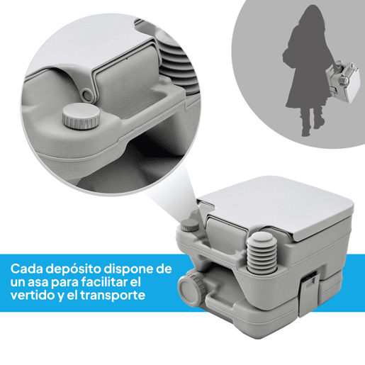 HOMCOM Sanita Portátil WC Portátil com 2 Depósitos de 10L Suporta até 200 kg Sanita para Exterior Campismo Caminhadas 36x42x30 cm Cinzento