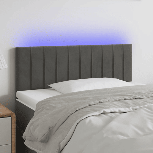 vidaXL Cabeceira de cama cluzes LED veludo 100x5x7888cm cinza-escuro vidaXL Cabeceira de cama cluzes LED veludo 100x5x7888cm cinza-escuro