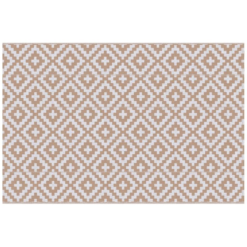 Outsunny alfombra de exterior 182x274 cm alfombra reversible con patrón geométrico de rombos impermeable para terraza balcón patio camping playa blanco y café
