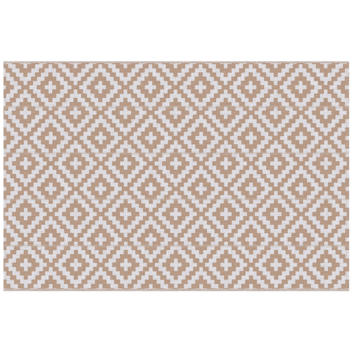 Outsunny Tapete de Exterior 182x274 cm Tapete Reversível com Desenho Geomátrico Impermeável para Varanda Pátio Campismo Praia Branco e Castanho