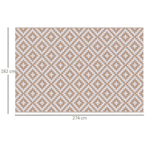Outsunny Tapete de Exterior 182x274 cm Tapete Reversível com Desenho Geomátrico Impermeável para Varanda Pátio Campismo Praia Branco e Castanho
