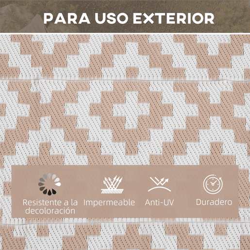 Outsunny Tapete de Exterior 182x274 cm Tapete Reversível com Desenho Geomátrico Impermeável para Varanda Pátio Campismo Praia Branco e Castanho