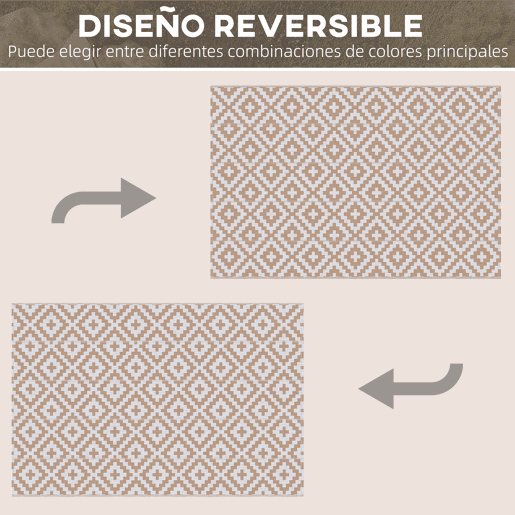 Outsunny Tapete de Exterior 182x274 cm Tapete Reversível com Desenho Geomátrico Impermeável para Varanda Pátio Campismo Praia Branco e Castanho