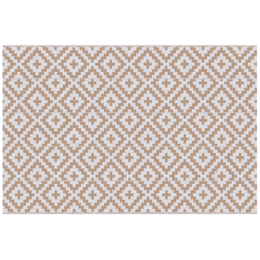 Outsunny Tapete de Exterior 182x274 cm Tapete Reversível com Desenho Geomátrico Impermeável para Varanda Pátio Campismo Praia Branco e Castanho