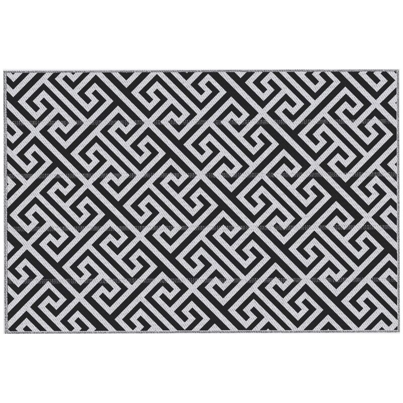 Outsunny alfombra de exterior 182x274 cm alfombra reversible con patrón geométrico impermeable para terraza balcón patio camping playa blanco y negro