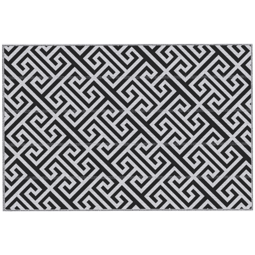 Outsunny Tapete de Exterior 182x274 cm Tapete Reversível com Desenho Geométrico Impermeável para Varanda Pátio Campismo Praia Branco e Preto