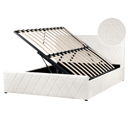Cama baú Bouclé ROCHEFORT 160 x 200 cm Branco creme