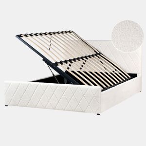 Cama baú Bouclé ROCHEFORT 160 x 200 cm Branco creme