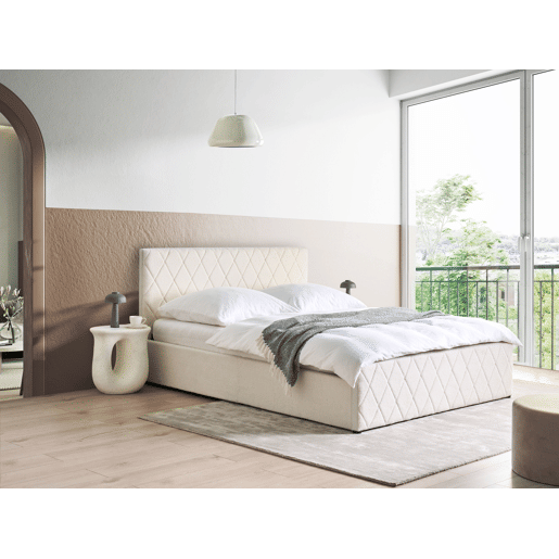 Cama baú Bouclé ROCHEFORT 160 x 200 cm Branco creme
