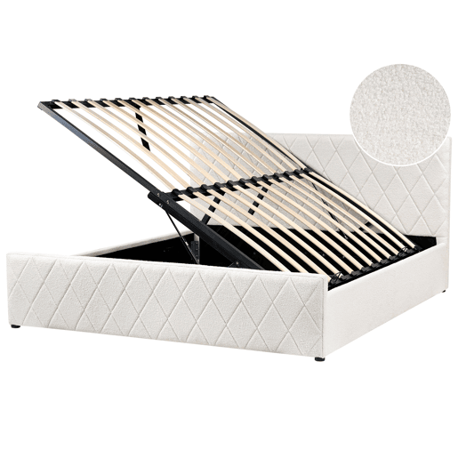 Cama baú Bouclé ROCHEFORT 180 x 200 cm Branco creme