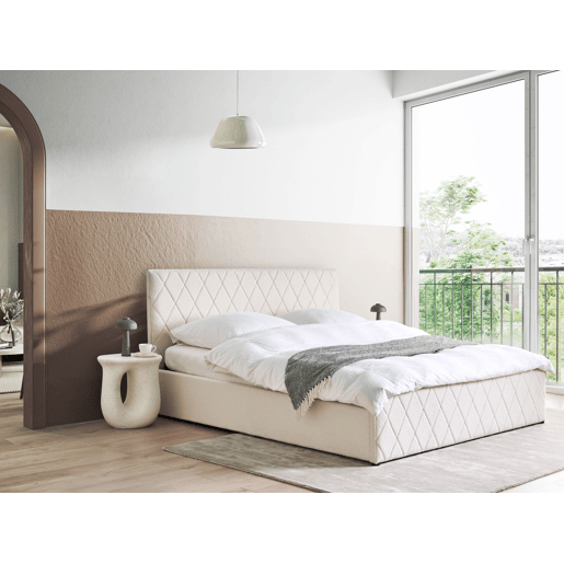 Cama baú Bouclé ROCHEFORT 180 x 200 cm Branco creme