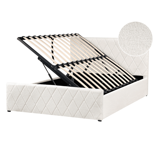 Cama baú Bouclé ROCHEFORT 140 x 200 cm Branco creme