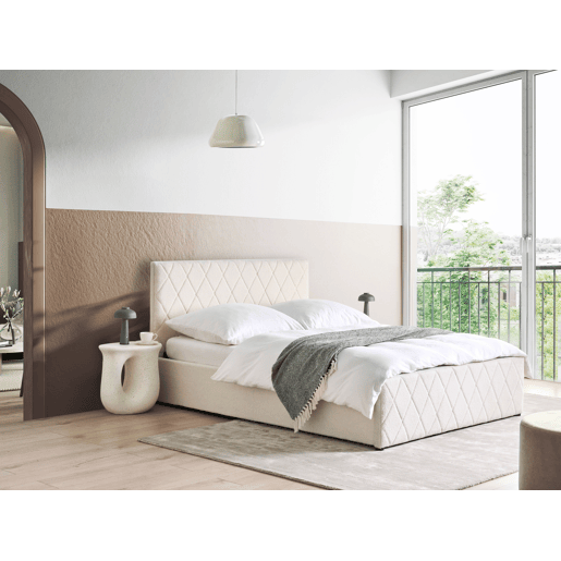 Cama baú Bouclé ROCHEFORT 140 x 200 cm Branco creme