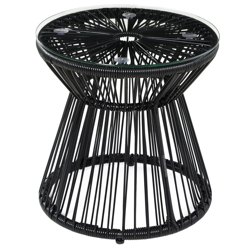 Outsunny mesa de jardín de ratán sintético mesa de centro redonda con tablero de vidrio templado y marco de metal carga 30 kg para patio jardín balcón ø40x42 cm negro