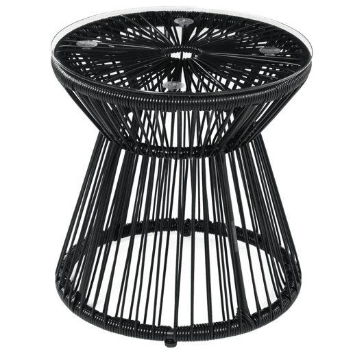 Outsunny Mesa Auxiliar de Vime Sintético Mesa de Centro Redonda com Bancada de Vidro Temperado e Estrutura de Metal Carga Máxima 30 kg para Pátio Jardim Varanda Ø40x42 cm Preto