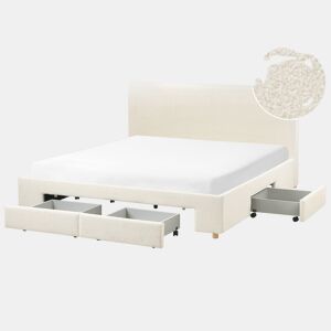 Cama com gavetas de arrumação Bouclé SOUTRIN 180 x 200 cm Branco creme