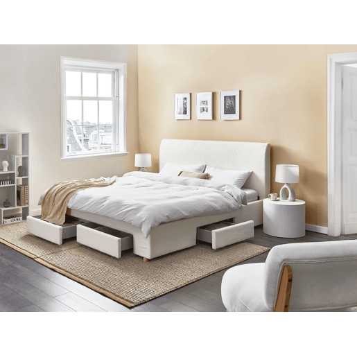 Cama com gavetas de arrumação Bouclé SOUTRIN 180 x 200 cm Branco creme