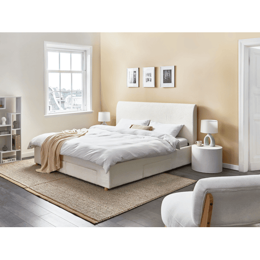 Cama com gavetas de arrumação Bouclé SOUTRIN 180 x 200 cm Branco creme