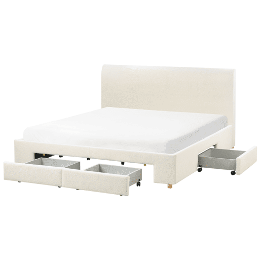 Cama com gavetas de arrumação Bouclé SOUTRIN 180 x 200 cm Branco creme