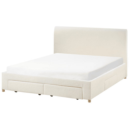 Cama com gavetas de arrumação Bouclé SOUTRIN 180 x 200 cm Branco creme