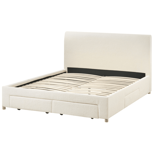 Cama com gavetas de arrumação Bouclé SOUTRIN 180 x 200 cm Branco creme