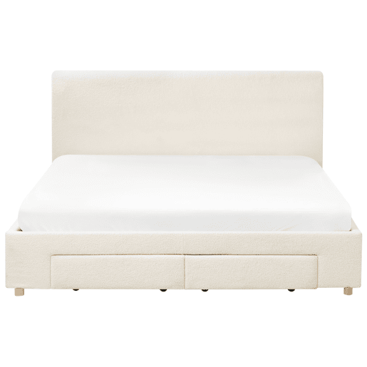 Cama com gavetas de arrumação Bouclé SOUTRIN 180 x 200 cm Branco creme