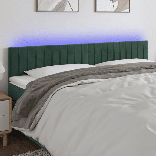 vidaXL Cabeceira de cama cluzes LED veludo 180x5x7888cm verde-escuro vidaXL Cabeceira de cama cluzes LED veludo 180x5x7888cm verde-escuro