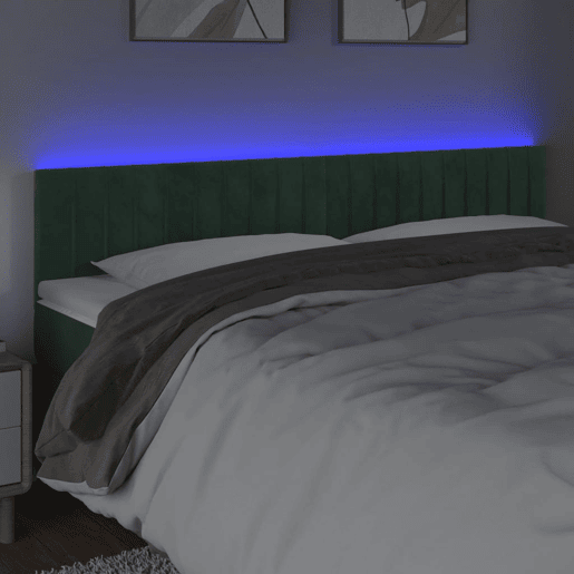 vidaXL Cabeceira de cama cluzes LED veludo 180x5x7888cm verde-escuro vidaXL Cabeceira de cama cluzes LED veludo 180x5x7888cm verde-escuro