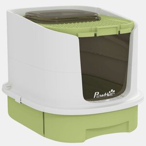 PawHut Caixa de Areia para Gatos Fechada Caixa de Areia para Gatos com Entrada Frontal Saída Superior Tampa Amovível Bandeja e Pá 40,5x52,5x42,5 cm Verde