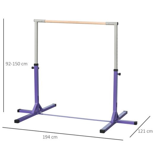 HOMCOM Barra de Ginástica para Crianças acima de 3 Anos Barra de Treino com Altura Ajustável 92-150 cm Barra Horizontal de Ginástica Carga 75 kg 194x121x150 cm Roxo