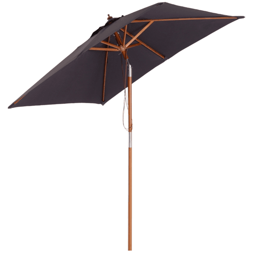 Outsunny Chapéu de Sol de Jardim 200x150x230 cm Chapéu de Sol Retangular Inclinável com Polia Duplo Teto e Mastro Desmontável de Madeira para Terraço Pátio Cinzento Escuro
