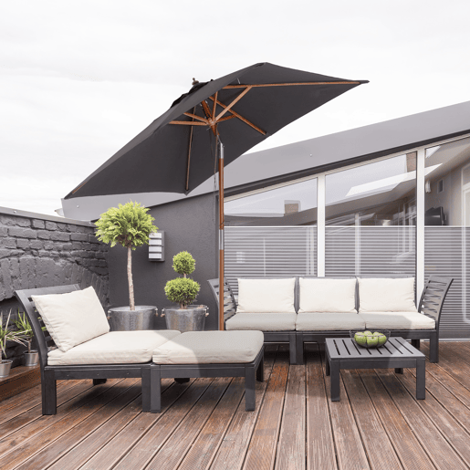Outsunny Chapéu de Sol de Jardim 200x150x230 cm Chapéu de Sol Retangular Inclinável com Polia Duplo Teto e Mastro Desmontável de Madeira para Terraço Pátio Cinzento Escuro